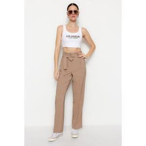 Trendyol Mink Belted Straight/Straight Cut Woven Trousers