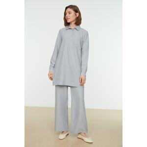 Trendyol Gray Half Pats with Snap Fastener, Wide Leg Tunic-Pants, Woven Suit