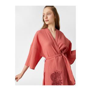 Koton Embroidered Yoga Kimono with Sash Detail