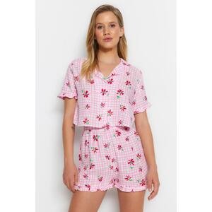 Trendyol Pink Floral Patterned Viscose Shirt-Shorts Woven Pajama Set