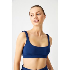 LOS OJOS Navy Blue Light Support, Shirred Straps Detailed Covered Sports Bra