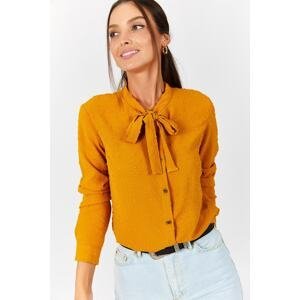 armonika Women's Mustard Collar Bound Patterned Shirt