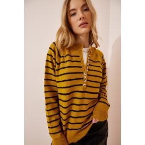 Happiness İstanbul Women's Mustard Buttoned Collar Knitwear Sweater