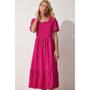 Happiness İstanbul Women's Dark Pink Square Collar Summer Aerobatic Dress