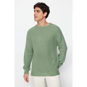 Trendyol Mint Men's Oversize Fit Wide Fit Crew Neck Slit Knitwear Sweater