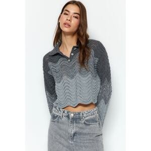 Trendyol Anthracite Crop Polo Neck Knitwear Sweater