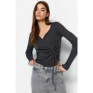 Trendyol Anthracite Tunnel Lace Detailed Knitwear Sweater