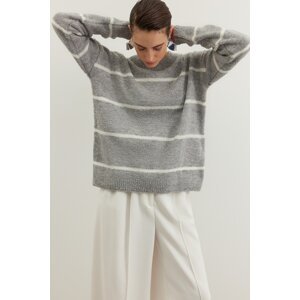 Trendyol Gray Boucle Striped Knitwear Sweater