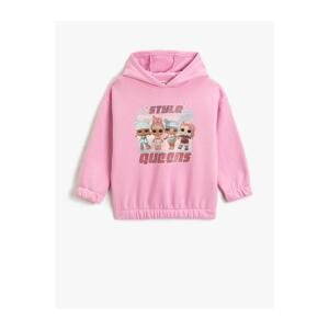 Koton L.o.l. Surprise Printed Licensed Hoodie / Sweatshirt with Elastic Cuffs, Raspberry.