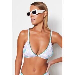 Trendyol Floral Patterned Triangle Embroidered Bikini Top