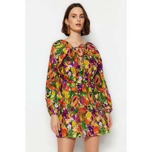 Trendyol Fruit Patterned Wide Fit Mini Woven 100% Cotton Beach Dress