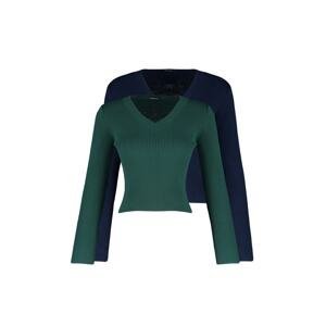 Trendyol Navy Blue-Khaki Basic 2-Pack Knitwear Sweater