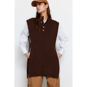 Trendyol Brown Half Pat Buttoned Side Stripe Detailed Knitwear Sweater