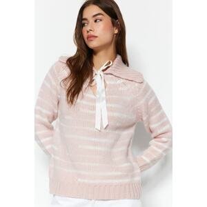 Trendyol Powder Soft Texture Ribbon Striped Knitwear Sweater