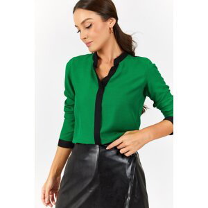 armonika Women's Dark Green Striped Front Shirt