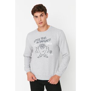 Trendyol Men's Gray Regular/Normal Fit Tasmanian Devil Licensed Fleece Sweatshirt