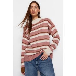 Trendyol Dried Rose Color Block Standing Collar Knitwear Sweater