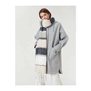 Koton Oversized Hooded Cachet Coat Wool Blended with Pockets and Zipper.