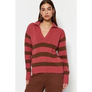 Trendyol Dried Rose Wool Striped Knitwear Sweater