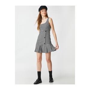 Koton Mini Overalls Dress Pleated Square Neck Strap Cachet Buttoned