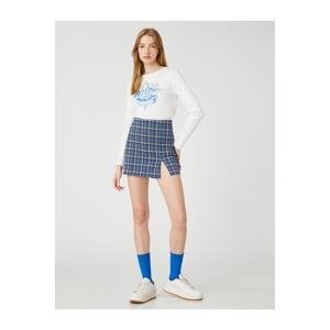 Koton Checked Mini Shorts Skirt with Slit Detail on the Front
