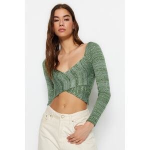 Trendyol Emerald Crop Premium Yarn / Special Yarn Sweetheart Neck Knitwear Sweater