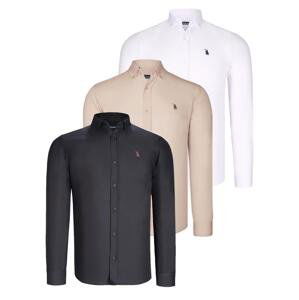 TRIPLE SET G725 DEWBERRY MENS SHIRT-BLACK-WHITE-BEIGE