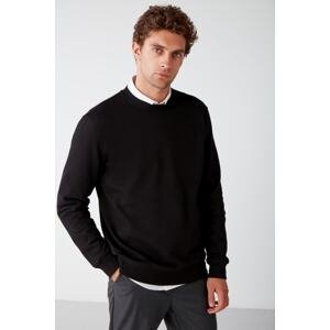 GRIMELANGE Travis Men's Soft Fabric Regular Fit Round Collar Black Sweatshir