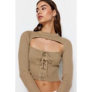 Trendyol Mink Window/Cut Out Choker Collar Knitwear Sweater