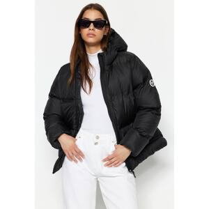 Trendyol Black Premium Oversized Hoodie with Label Detail, Water-Repellent Inflatable Coat