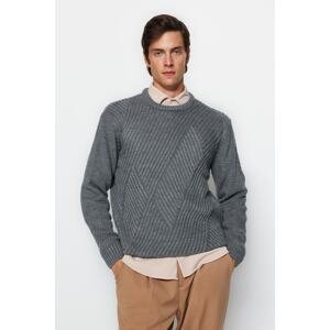 Trendyol Gray Men's Regular Fit Crew Neck Patterned Anti-Pilling Knitwear Sweater