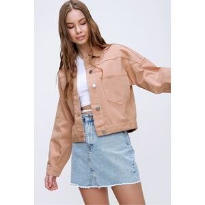 Trend Alaçatı Stili Women's Light Beige Crop Denim Jacket