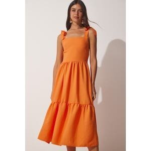 Happiness İstanbul Women's Orange Strap Summer Poplin Dress