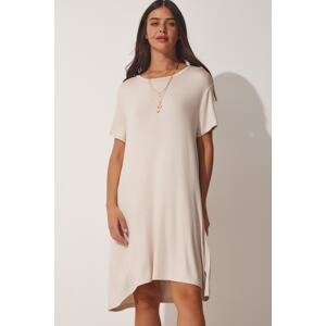 Happiness İstanbul Women's Cream A-Line, Combed Combed Summer Dress