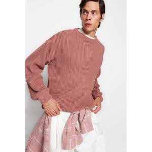 Trendyol Pale Pink Oversize Fit Wide Fit Crew Neck Basic Knitwear Sweater