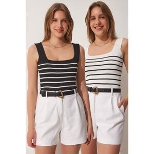 Happiness İstanbul Women's Black and White Square Collar Thick Straps 2-Pack Knitwear Blouse