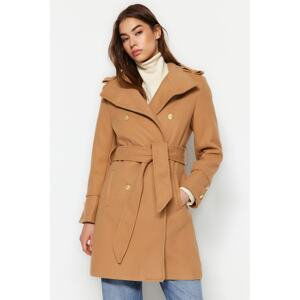 Trendyol Camel Belted Gold Button Detailed Stamp Coat