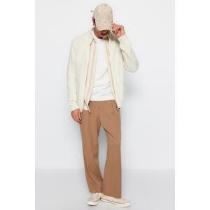 Trendyol Ecru Men's Slim Fit Half Turtleneck Neck Zippered Pocket Knitwear Cardigan