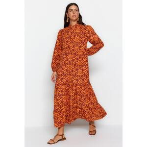 Trendyol Orange Patterned Half Paw Wide Fit Cotton Woven Dress