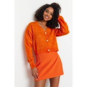 Trendyol Orange Soft-textured Bouquette Pearl Button Detailed Knitwear Cardigan