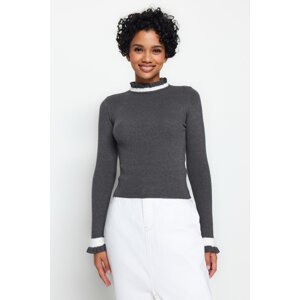 Trendyol Anthracite Sleeve End Detail Stand Up Collar Knitwear Sweater