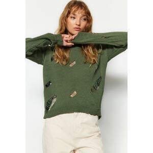 Trendyol Khaki Openwork/Perforated Knitwear Sweater