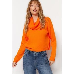 Trendyol Orange Soft Textured Plunger Collar Knitwear Sweater