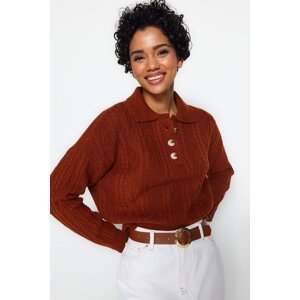 Trendyol Tile Crop Soft Texture Braided Knitwear Sweater