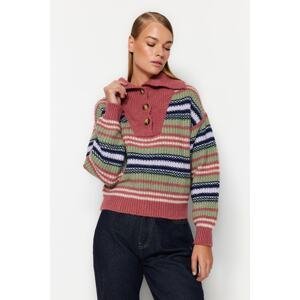 Trendyol Dried Rose Soft Textured Wide fit Color Block Knitwear Sweater