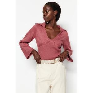 Trendyol Dried Rose Soft Textured Polo Neck Knitwear Sweater