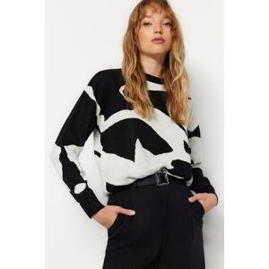Trendyol Black Soft Textured Crew Neck Patterned Knitwear Sweater