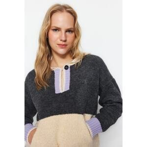 Trendyol Gray Soft Textured Boucle Hooded Knitwear Sweater