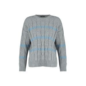 Trendyol Gray Striped Crewneck Knitwear Sweater