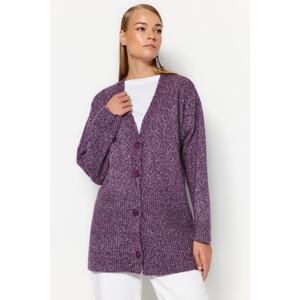 Trendyol Purple Melange V Neck Soft Knitwear Cardigan